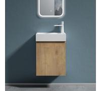 doporro Petit Meuble de Salle de Bain Suspendu 46cm Aspect de Chêne Ensemble de 2 Pièces Meuble avec Lavabo Solid Surface Pisa02