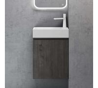 doporro Petit Meuble de Salle de Bain Suspendu 46cm Ensemble de 2 Pièces | Gris, avec Lavabo en Solid Surface, Design Pisa02
