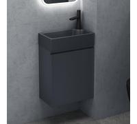 doporro Petit Meuble de Salle de Bain Suspendu 46cm Ensemble de 2 Pièces | Gris Noir Mat, avec Lavabo en Solid Surface, Design Pisa02