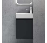 doporro Petit Meuble de Salle de Bain Suspendu 46cm Ensemble de 2 Pièces | Gris Noir Mat, avec Lavabo en Solid Surface, Design Pisa02