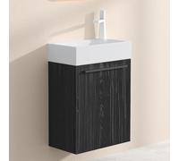 doporro Petit Meuble de Salle de Bain Suspendu 46cm Ensemble de 2 Pièces | Noir Texturé, avec Lavabo en Solid Surface, Design Pisa