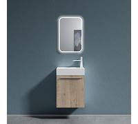 doporro Petit Meuble de Salle de Bain Suspendu 46cm Ensemble de 3 Pièces | Chêne Clair, avec Lavabo en Solid Surface et LED Miroir, Design Pisa