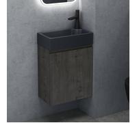 doporro Petit Meuble de Salle de Bain Suspendu 46cm Gris-Brun Ensemble de 2 Pièces Meuble avec Lavabo Solid Surface Design Pisa02