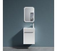 doporro Petit Meuble sous Vasque Blanc Mat et Vasque 46cm + Miroir Ensemble de 2 Pièces de Meuble de Salle de Bain Design Pisa