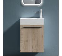 doporro Petit Meuble Sous Vasque Chêne Clair et Vasque 46cm Ensemble de 2 Pièces de Meuble de Salle de Bain Design Pisa