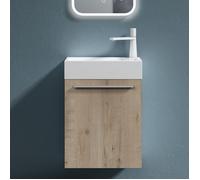 doporro Petit Meuble sous Vasque Chêne Clair et Vasque 46cm + Miroir Ensemble de 2 Pièces de Meuble de Salle de Bain Design Pisa