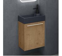 doporro Petit Meuble sous Vasque Marron Clair et Vasque Gris Noir Mat 46cm Ensemble de 2 Pièces avec Lavabo Design Pisa