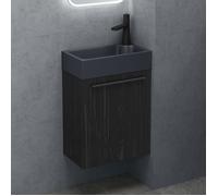doporro Petit Meuble sous Vasque Noir Texturé et Vasque Gris Noir Mat 46cm Ensemble de 2 Pièces avec Lavabo Design Pisa