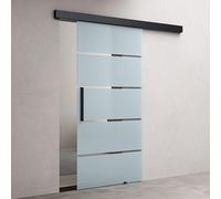 doporro Porte Coulissante en Verre pour L'intérieur 102,5cm x 215cm Verre de Sécurité Bandes Opaques Poignée Barre Porte Glissante Distance au Mur de 25mm avec Amortisseur Amalfi 13H-1025