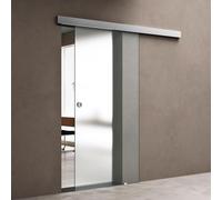 doporro Porte Coulissante en Verre pour L'intérieur 102,5cm x 215cm Verre de Sécurité Opaque Poignée Ronde Porte Glissante Distance au Mur de 15mm avec Amortisseur Amalfi 12H