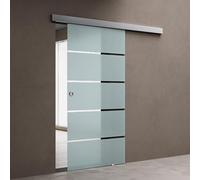 doporro Porte Coulissante en Verre pour L'intérieur 77,5cm x 205cm Verre de Sécurité Bandes Opaques Poignée Ronde Porte Glissante Distance au Mur de 15mm Amalfi 11