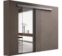 doporro Porte Coulissante en Verre pour L'intérieur 90cm x 205cm Verre de Sécurité Transparent Poignée Barre Porte Glissante Distance au Mur de 15mm avec Amortisseur Amalfi 20