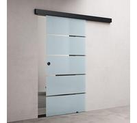 doporro Porte Coulissante en Verre pour L'intérieur 90cm x 215cm Verre de Sécurité Bandes Opaques Poignée Ronde Porte Glissante Distance au Mur de 15mm avec Amortisseur Amalfi 11H-900