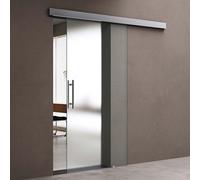 doporro Porte Coulissante en Verre pour L'intérieur 90cm x 215cm Verre de Sécurité Opaque Poignée de Barre Porte Glissante Distance au Mur de 15mm avec Amortisseur Amalfi 14H