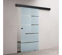 doporro Porte Coulissante en Verre pour L'intérieur 90cm x 215cm Verre de Sécurité Bandes Opaques Poignée Ronde Porte Glissante Distance au Mur de 15mm avec Amortisseur Amalfi 11H-900