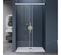 doporro Porte de Douche Coulissante pour Niche 120cm Verre Trempé 8mm | Paroi de Douche, Verre de Sécurité Transparent, Revêtement Anti-Calcaire, 120x195cm, Teramo12K