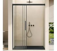 doporro Porte de Douche en Niche 90 x 195cm, Paroi de Douche Système Synchronisé, 2 Portes Coulissantes, Verre 8 mm, Noir Teramo70K