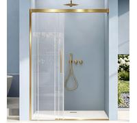 doporro Porte de Douche en Niche 90 x 195cm, Paroi de Douche Système Synchronisé, 2 Portes Coulissantes, Verre 8 mm, Doré Teramo70K