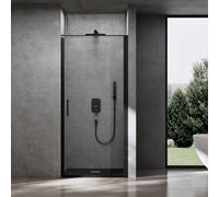 doporro Porte de Douche Pivotante Transparente 90x195cm Paroi de Douche Noir pour Niche Verre de 8mm avec Revêtement Anti-calaire Teramo36K
