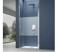 doporro Porte de Douche Pivotante Transparente avec Bande Opaque 100x195cm Paroi de Douche pour Niche Verre de 8mm avec Revêtement Anti-calaire Teramo36MS