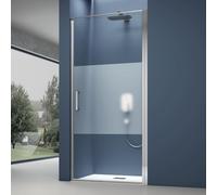 doporro Porte de Douche Pivotante Transparente avec Bande Opaque 90x195cm Paroi de Douche pour Niche Verre de 8mm avec Revêtement Anti-calaire Teramo36MS
