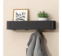 doporro Porte Manteau Mural 4 Crochets Cachés Patère Murale avec Étagère | Rangement, Porte-Manteau Porte Clé, Noir, pour Entrée Salle de Bain Cuisine, Reglo-05