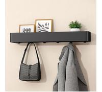 doporro Porte Manteau Mural 6 Crochets Cachés Patère Murale avec Étagère | Rangement, Porte-Manteau Porte Clé, Noir, pour Entrée Salle de Bain Cuisine, Reglo-05