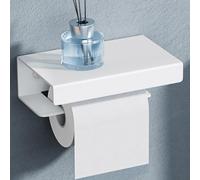 doporro Porte-Papier Toilette Mural 2 en 1 avec Étagère Dérouleur Papier WC | Aluminium, Blanc, Support Rouleau Papier Toilette, Salle de Bain, Lino-05