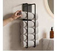 doporro Porte-Serviettes Mural Autocollant, Range Serviettes Noir Mat, Support pour Serviettes Roulées, Sans Perçage, Tavrin-03