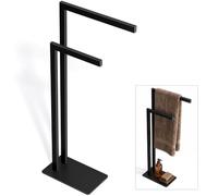 doporro Porte-Serviettes sur Pied 2 Barres Support Serviette Autoportant | avec Étagère, Acier Inoxydable, Noir Mat, Porte-Serviettes Salle de Bain, Tavrin-02