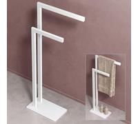 doporro Porte-Serviettes sur Pied 2 Barres Support Serviette Autoportant | avec Étagère, Acier Inoxydable, Blanc Mat, Porte-Serviettes Salle de Bain, Tavrin-02