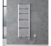 doporro Radiateur de Salle de Bain Sèche-Serviette 140x60cm Radiateur Tubulaire Vertical Chauffage Électrique Blanc avec Résistance pour Radiateur 800W