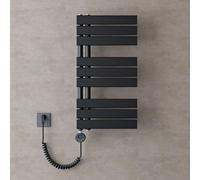 doporro Radiateur de Salle de Bain Sèche-Serviette 76x40cm avec Résistance Chauffante Noir 600W Radiateur à Eau Chaude Gris Noir Design FN