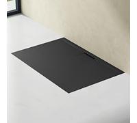 doporro Receveur de Douche 100x100x3 cm Bac à Douche Ultra Plat en Solid Surface Gris Noir Mat Geoma07 avec Bonde AL06
