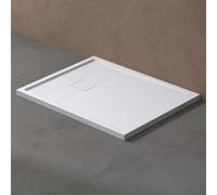 doporro Receveur de Douche à Carreler à Poser en Solid Surface Bac à douche Rectangulaire Extraplat Blanc avec Bonde et Cache Bonde Design Geoma08 80x120cm