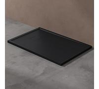 doporro Receveur de Douche à Carreler à Poser en Solid Surface Bac à douche Rectangulaire Extraplat Gris Noir Mat avec Bonde et Cache Bonde Design Geoma08 80x120cm