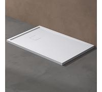doporro Receveur de Douche à Carreler à Poser en Solid Surface Bac à douche Rectangulaire Extraplat Blanc avec Bonde et Cache Bonde Design Geoma08 80x100cm