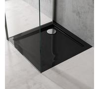 doporro Receveur de Douche Antiglisse Bac à Douche Carré Extraplat Acrylique Noir Faro01 80x80x4cm