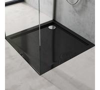 doporro Receveur de Douche Antiglisse Bac à Douche Carré Extraplat Acrylique Noir Faro01 90x90x4cm