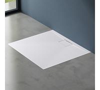 doporro Receveur de Douche Bac à Douche Ultra Plat en Solid Surface Blanc Mat Geoma07 70x90x3cm
