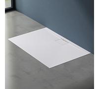 doporro Receveur de Douche Bac à Douche Ultra Plat en Solid Surface Blanc Mat Geoma07 80x120x3cm avec Bonde AL06