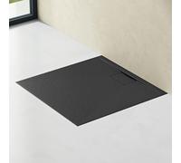 doporro Receveur de Douche Bac à Douche Ultra Plat en Solid Surface Gris Noir Mat Geoma07 100x100x3 cm avec Bonde AL06