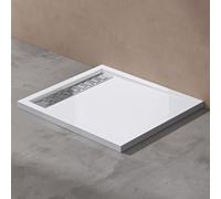 doporro Receveur de Douche Blanc Bac à Douche Extra Plat Rectangulaire en Acrylique 90x100x5cm Design Xetro04