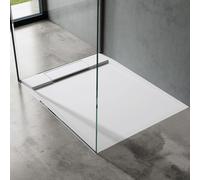 doporro Receveur de Douche Design Ultra Plat 4 cm Bac à Douche Rectangulaire en Solid Surface Blanc Mat Geoma04 80x100x4 cm avec Bonde AL06