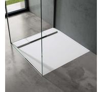 doporro Receveur de Douche Design Ultra Plat 4 cm Bac à Douche Rectangulaire en Solid Surface Blanc Mat Geoma04 75x75x4 cm