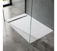 doporro Receveur de Douche Design Ultra Plat 4 cm Bac à Douche Rectangulaire en Solid Surface Blanc Mat Geoma04 90x120x4 cm avec Bonde AL06