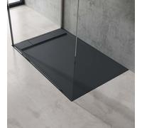 doporro Receveur de Douche Design Ultra Plat 4 cm Bac à Douche Rectangulaire en Solid Surface Gris Noir Mat Geoma04 90x120x4 cm