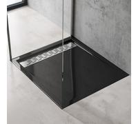 doporro Receveur de Douche Noir Bac à Douche Extra Plat Carré en Acrylique 90x90x5cm + Bonde AL02 Design Xetro04