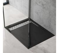 doporro Receveur de Douche Noir Bac à Douche Extra Plat Rectangulaire en Acrylique 80x100x5cm + Bonde AL01 Design Xetro04
