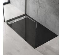 doporro Receveur de Douche Noir Bac à Douche Extra Plat Rectangulaire en Acrylique 90x140x5cm + Bonde AL01 Design Xetro04